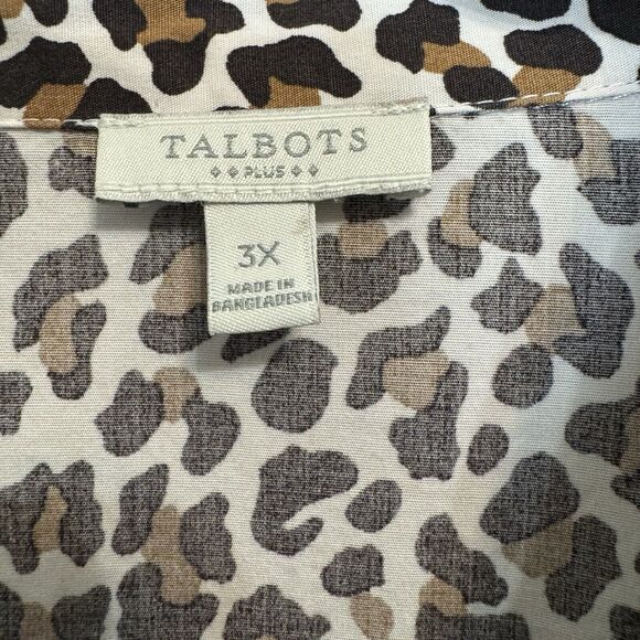 TALBOTS Woman Size 3X Popover Leopard Print Shirt Cotton Stretch Long Sleeves - Picture 5 of 5